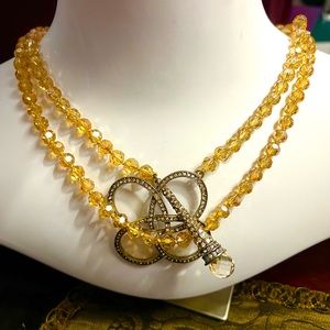 Heidi Daus 🆕 “Never Ending Elegance" Champagne Beaded Lariat 48” Necklace